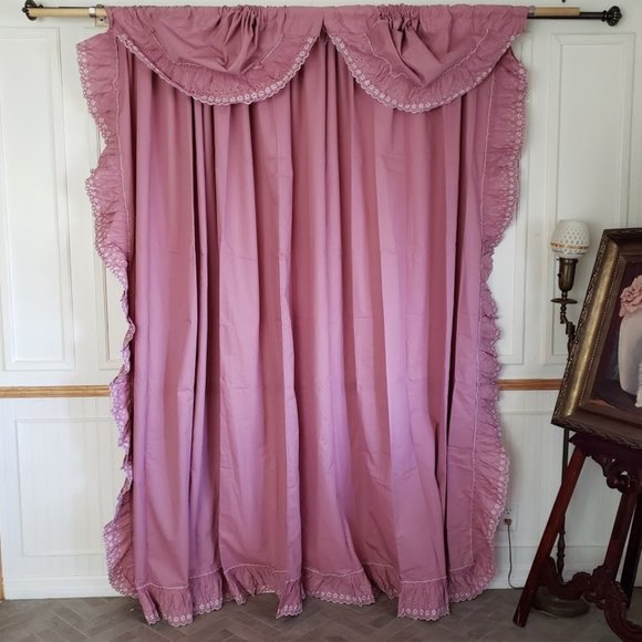 Vtg Sears Curtain Panel Ruffled Pink 124W x 80L